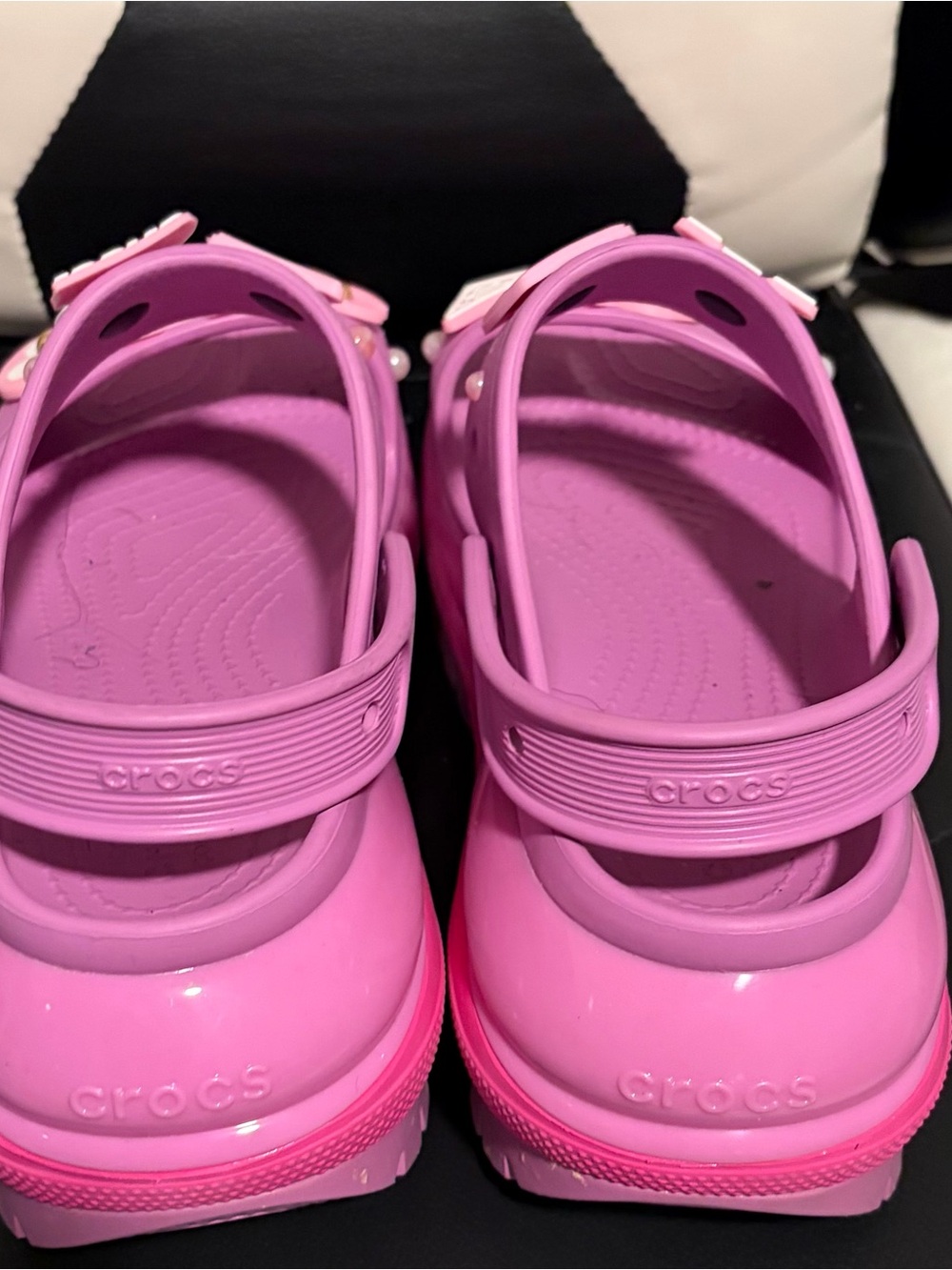 CROCS Pink Platform Wedge Slide Sandals with Decorative Charms - Picture 4 of 4